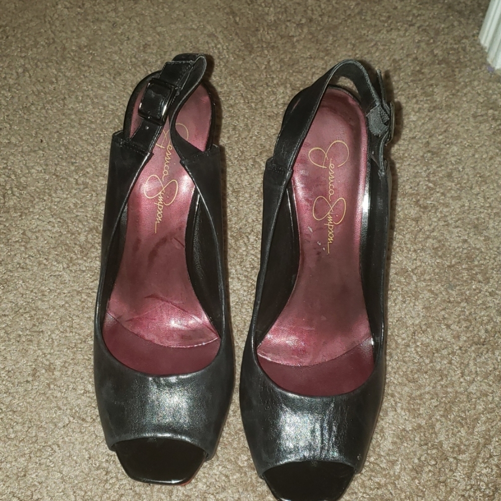 Jessica Simpson stiletto peep toe sling back heels